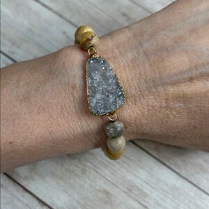 Love Poppy Picture Jasper Stone Beaded Bracelet with Druzy Stone